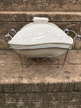 Siena by Godinger White Ceramic Chafing Dish with Warming Stand
